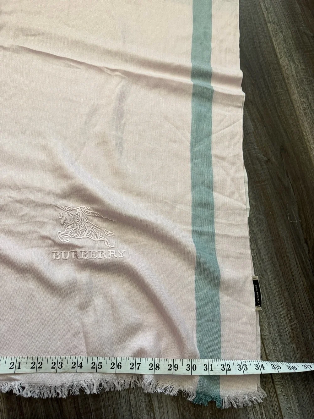 Burberry Light Pink Scarf with Pale Blue Stripe